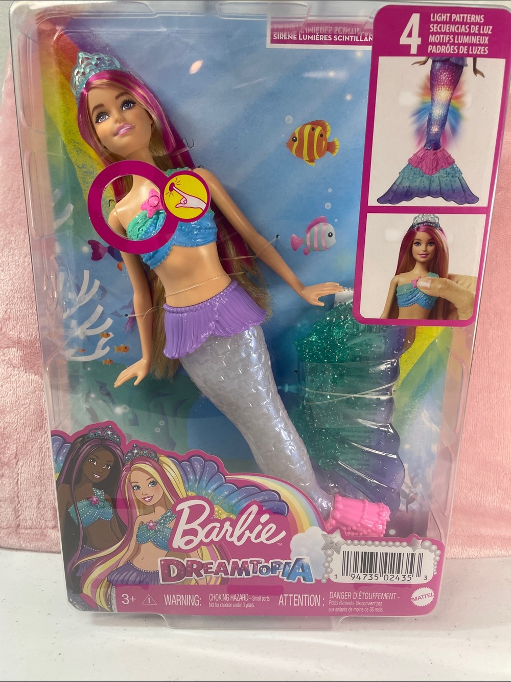 Barbie Dreamtopia Mermaid Doll - Pink & Purple Hair, Blue Top, Silver Tail